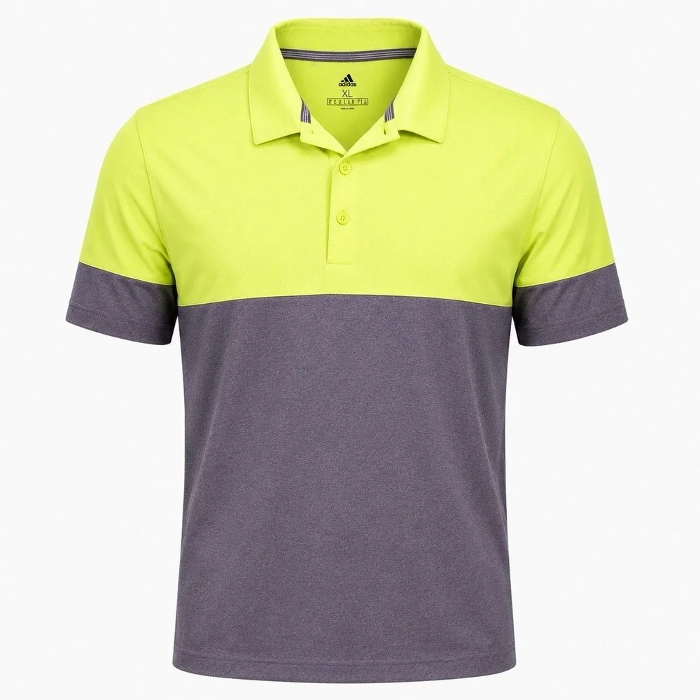 Adidas GOLF Polo Shirt Mens XL NEON GREEN GRAY  Short Sleeve Performance